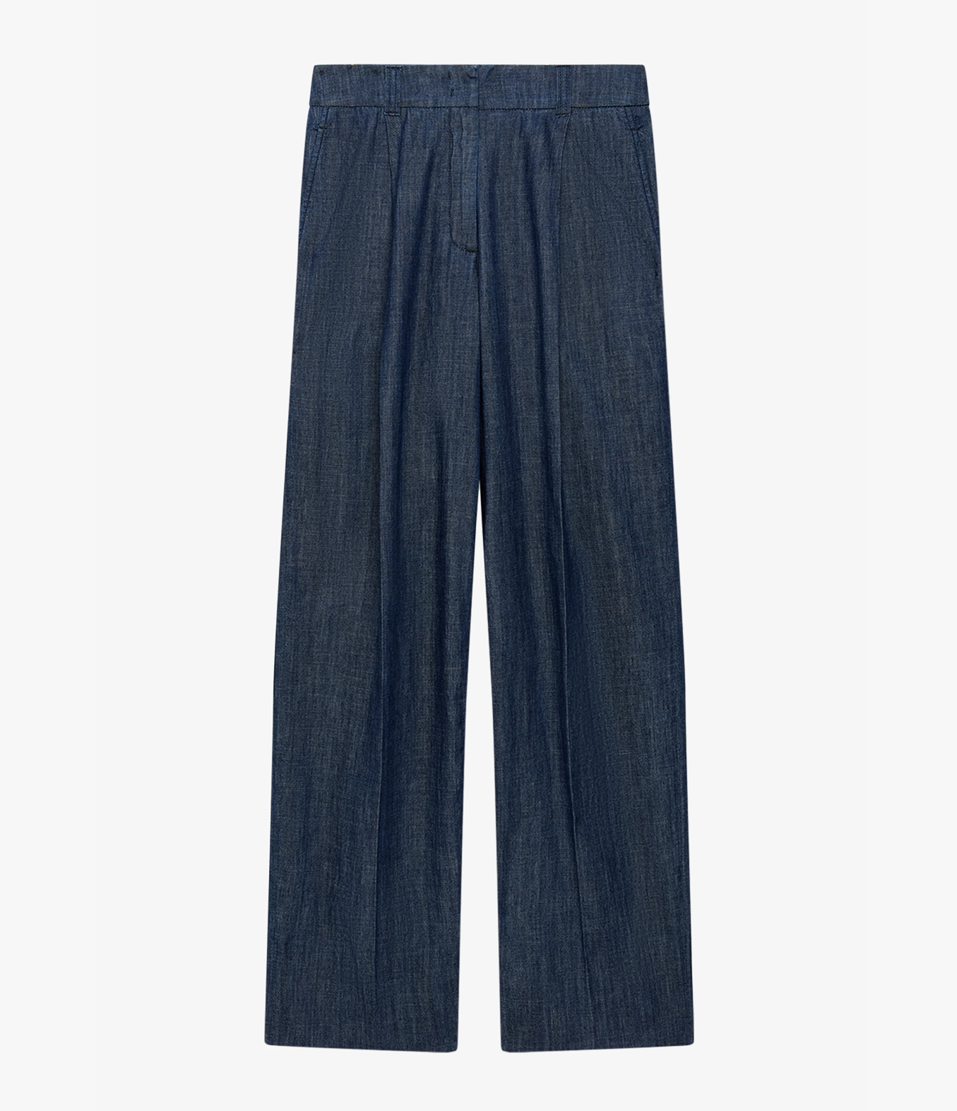 Another Tomorrow Chambray Relaxed Wide Leg Pant in Dark Blue – Denim Women's Trousers