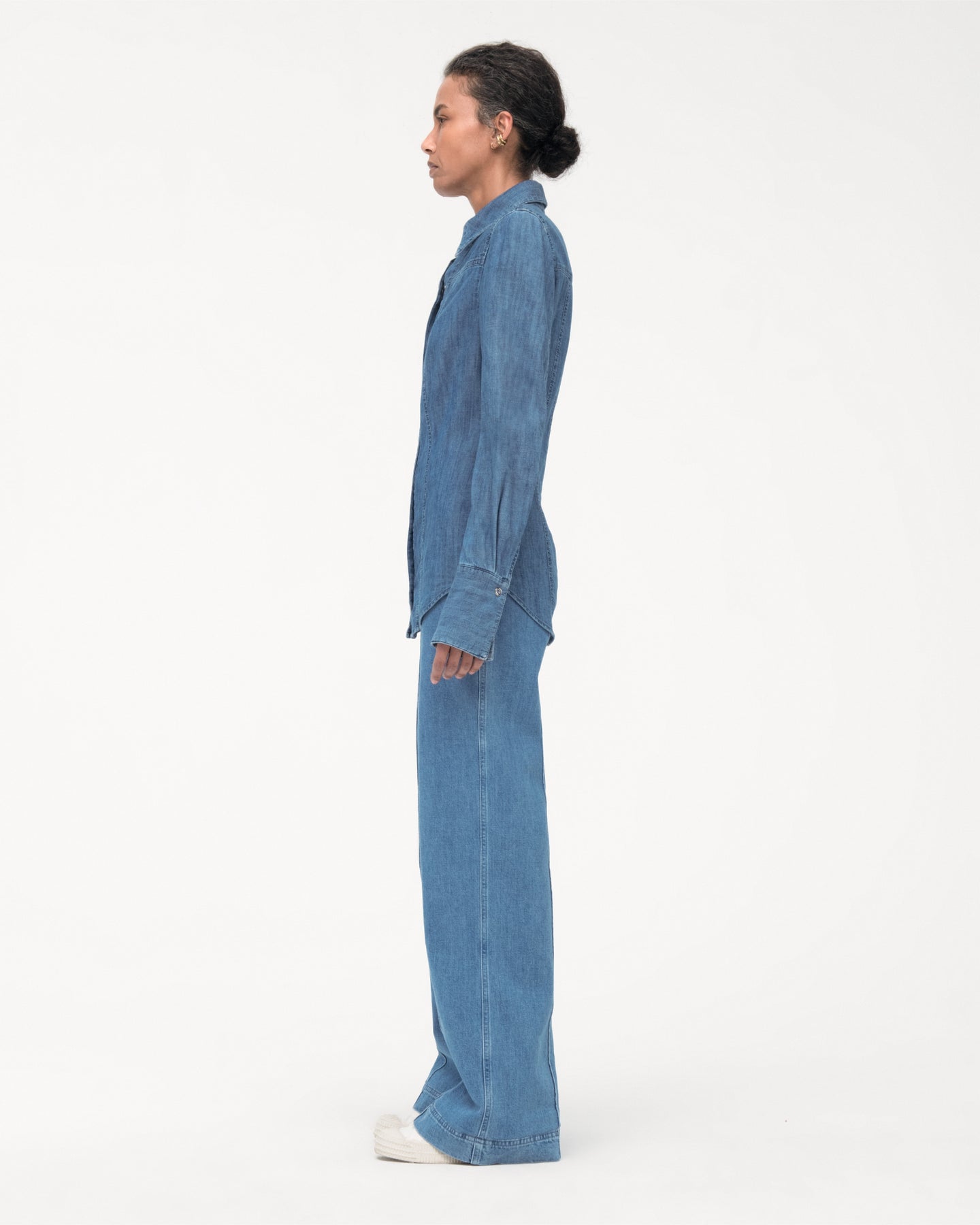 Another Tomorrow Chambray Shirt in Light Blue Wash – Denim Women's Top