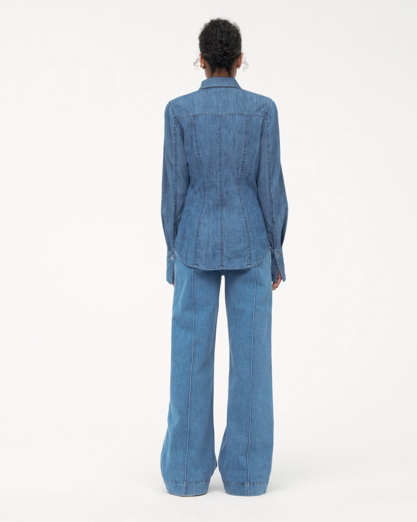 Another Tomorrow Chambray Shirt in Light Blue Wash – Denim Women's Top