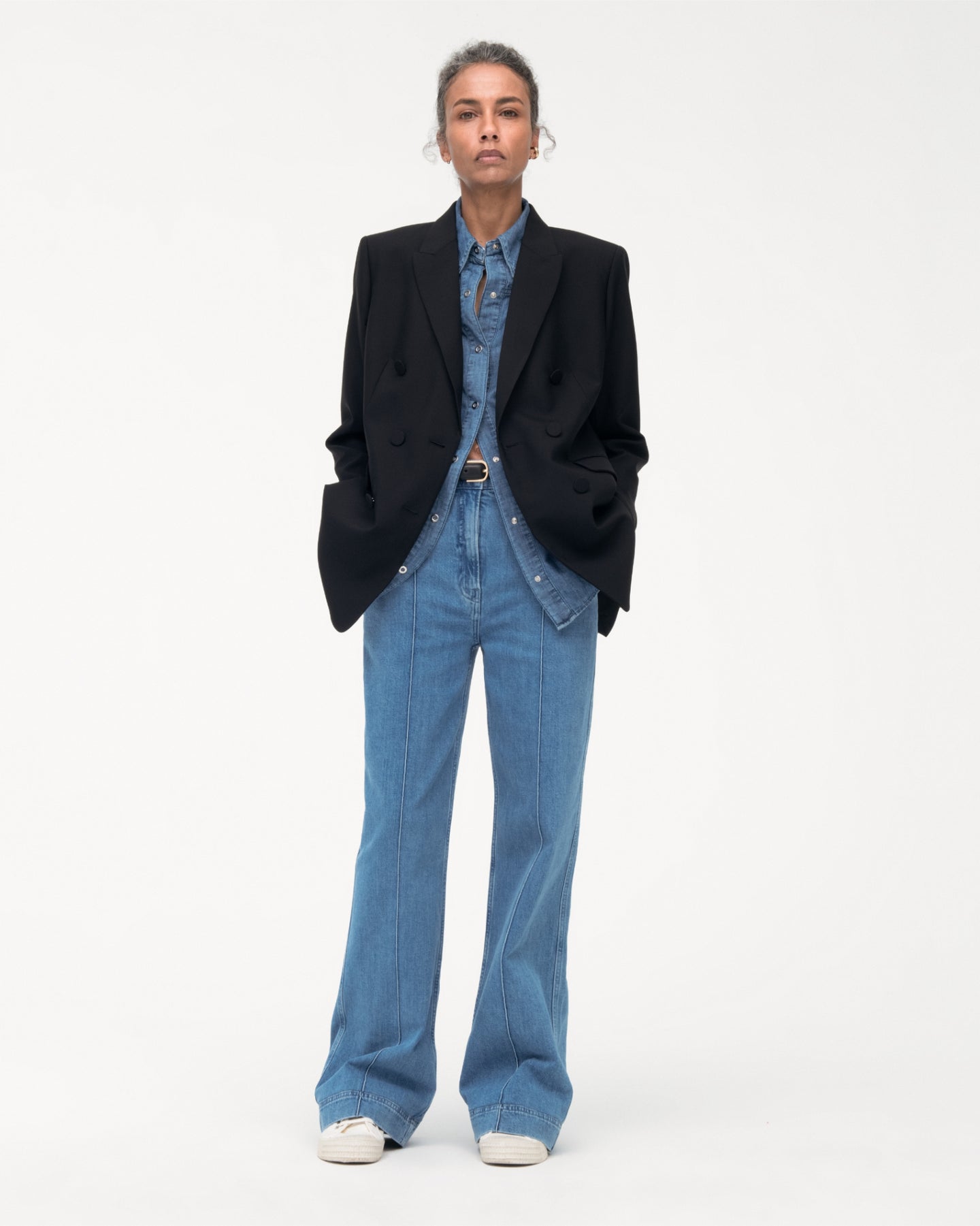 Another Tomorrow Chambray Shirt in Light Blue Wash – Denim Women's Top