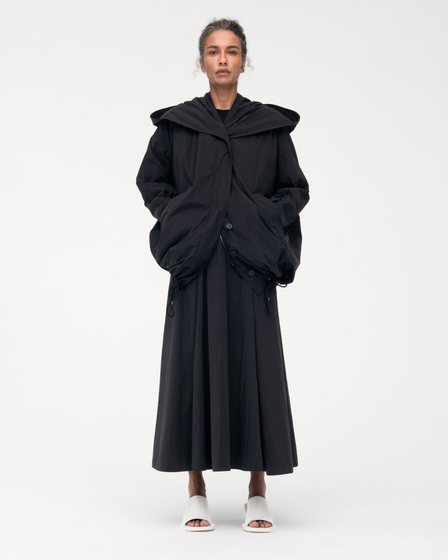 Another Tomorrow Cocoon Anorak in Black – Nylon Women's Outerwear
