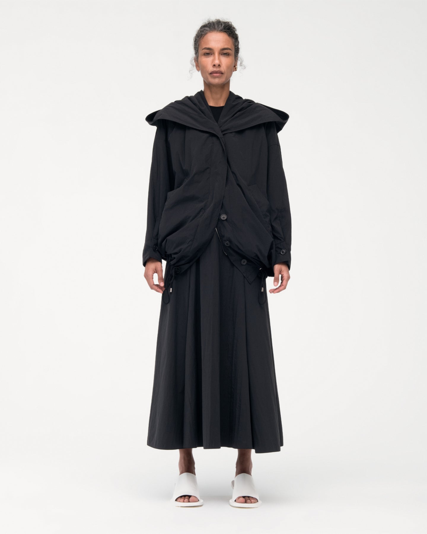 Another Tomorrow Cocoon Anorak in Black – Nylon Women's Outerwear