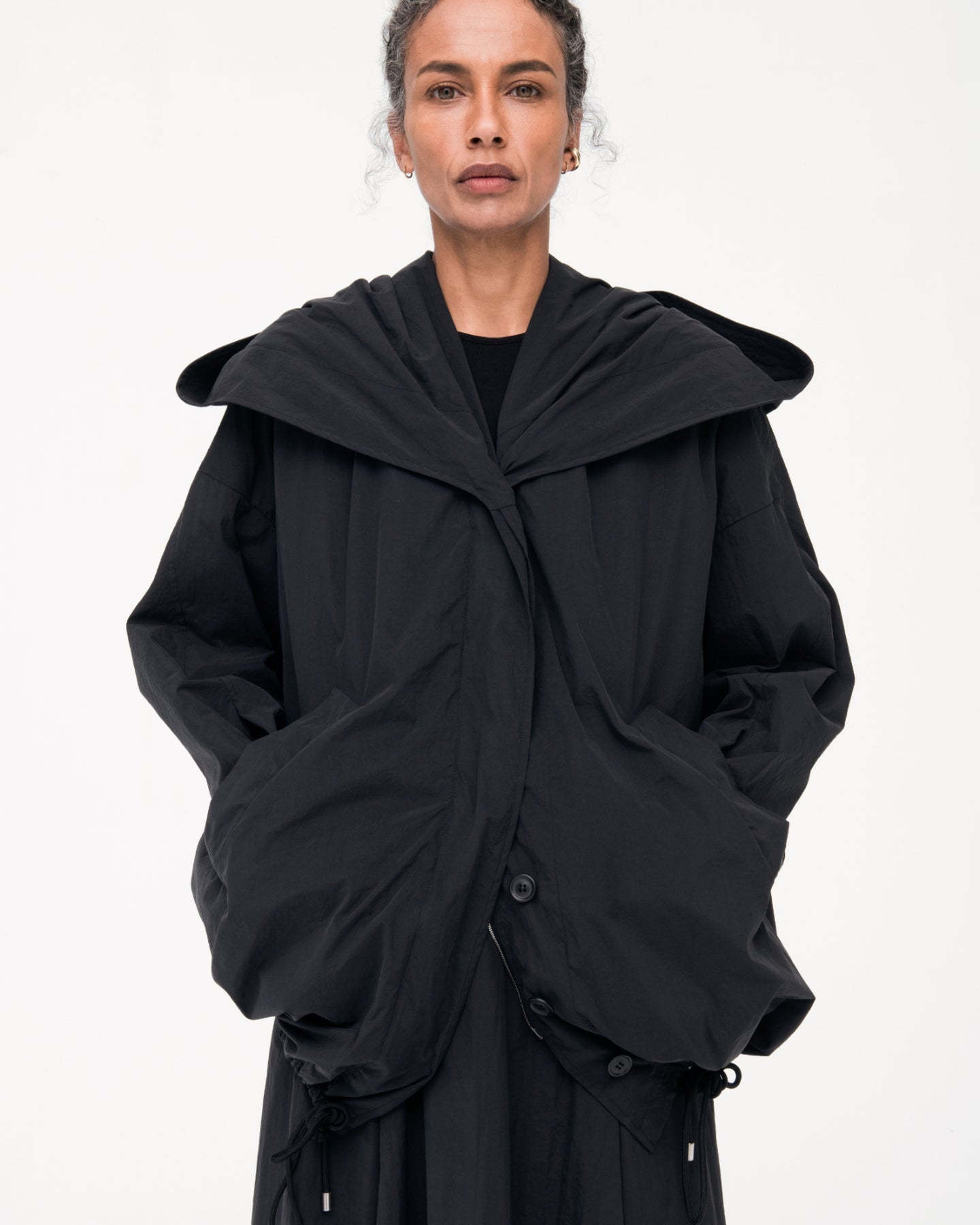 Another Tomorrow Cocoon Anorak in Black – Nylon Women's Outerwear