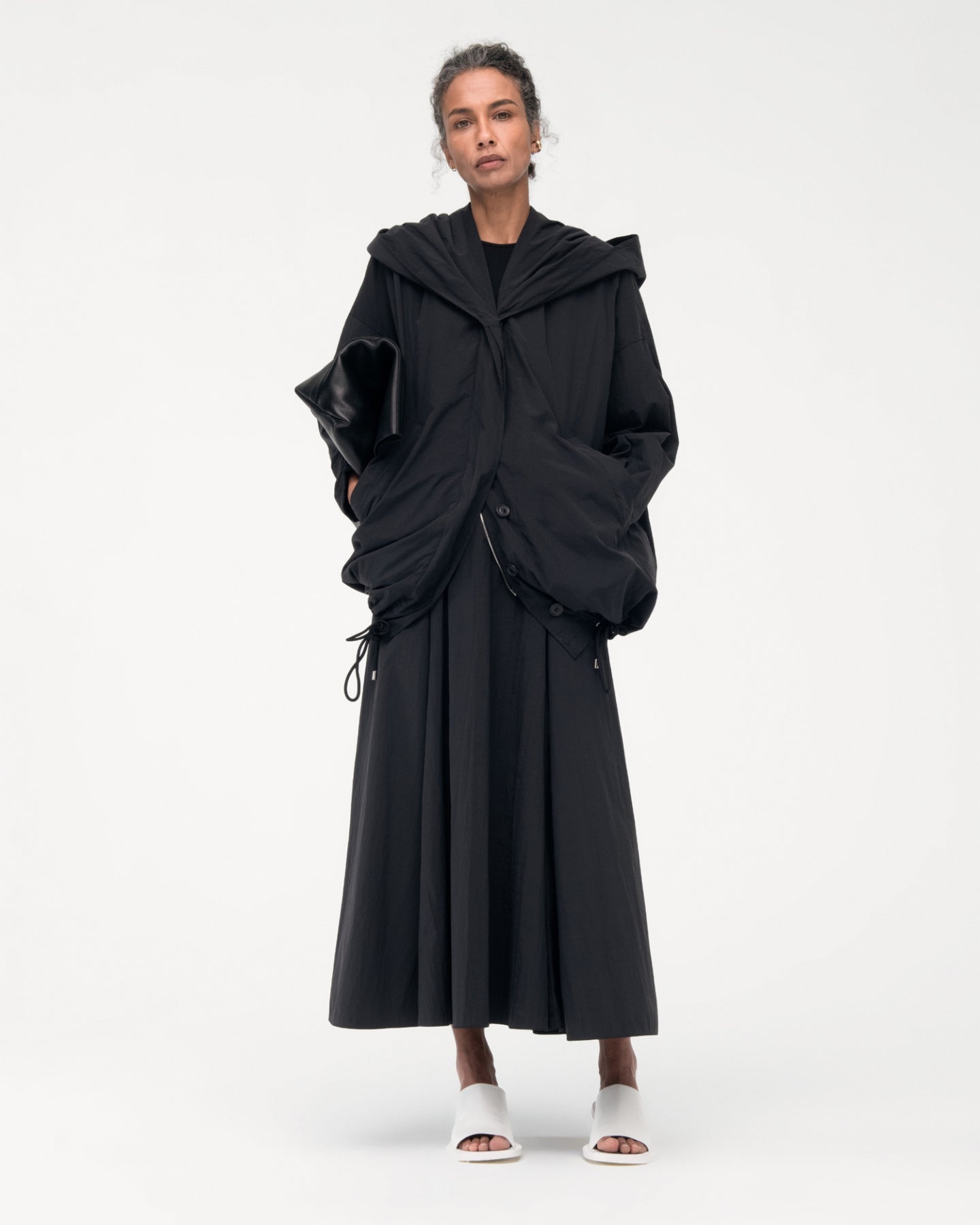Another Tomorrow Cocoon Anorak in Black – Nylon Women's Outerwear