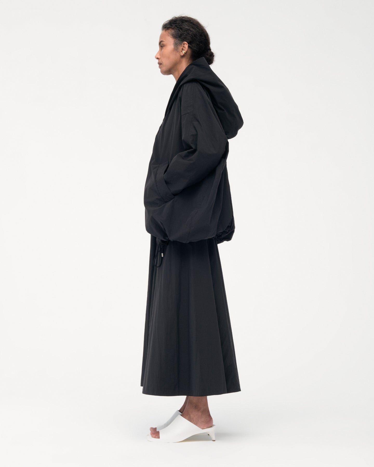 Another Tomorrow Cocoon Anorak in Black – Nylon Women's Outerwear