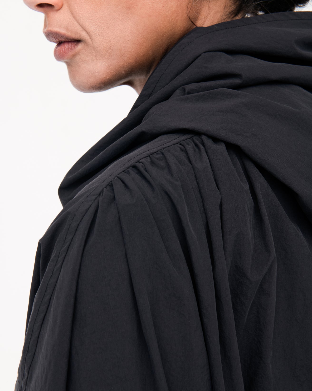 Another Tomorrow Cocoon Anorak in Black – Nylon Women's Outerwear
