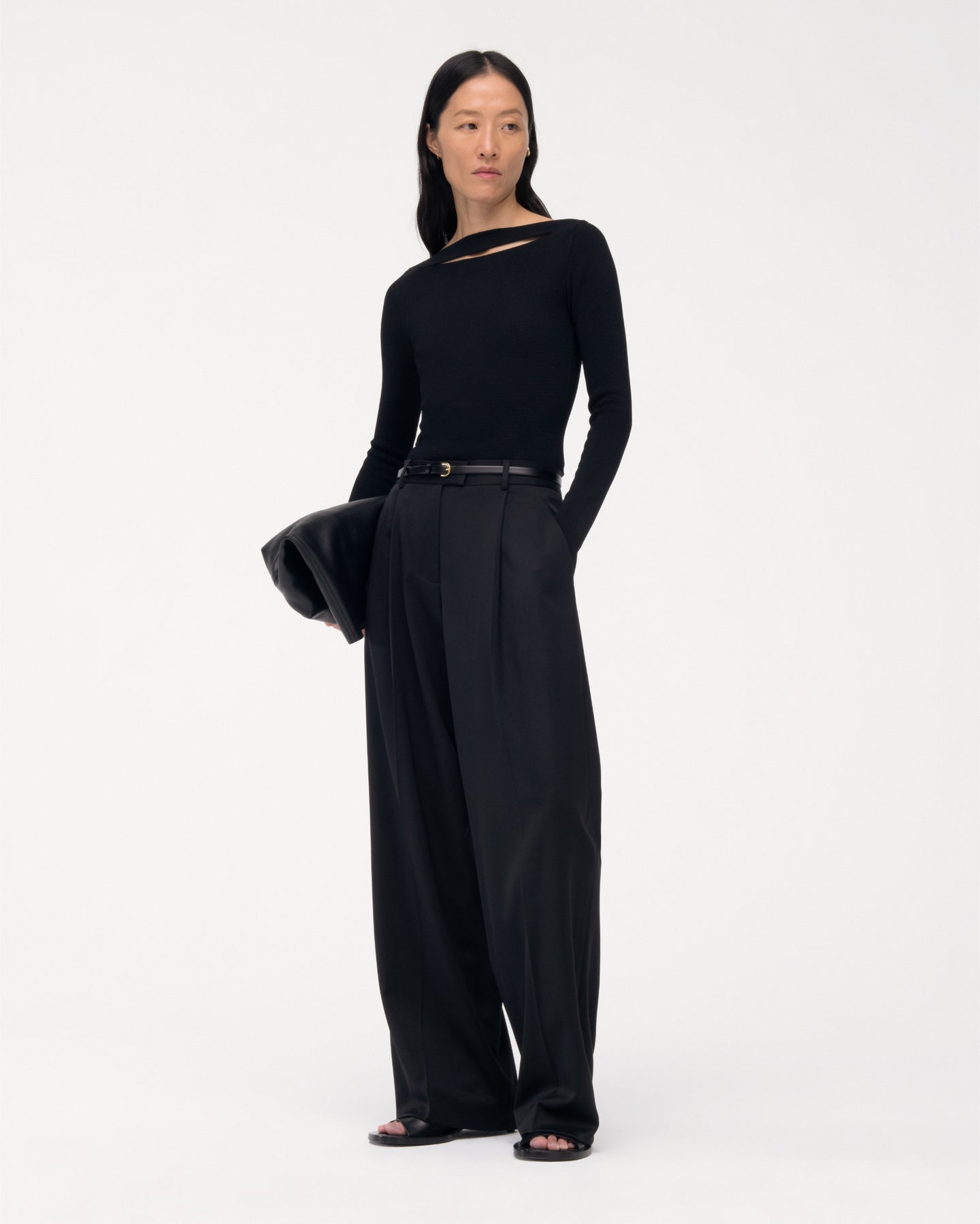 Another Tomorrow Compact Cutout Knit Top in Black – Viscose Women's Knitwear