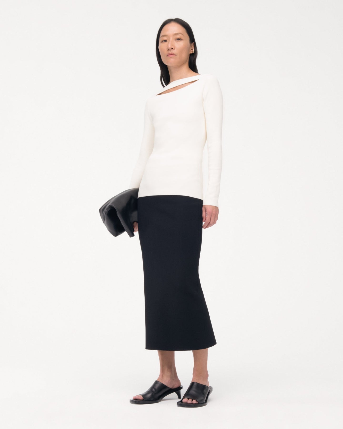 Another Tomorrow Compact Cutout Knit Top in Off White – Viscose Women's Knitwear