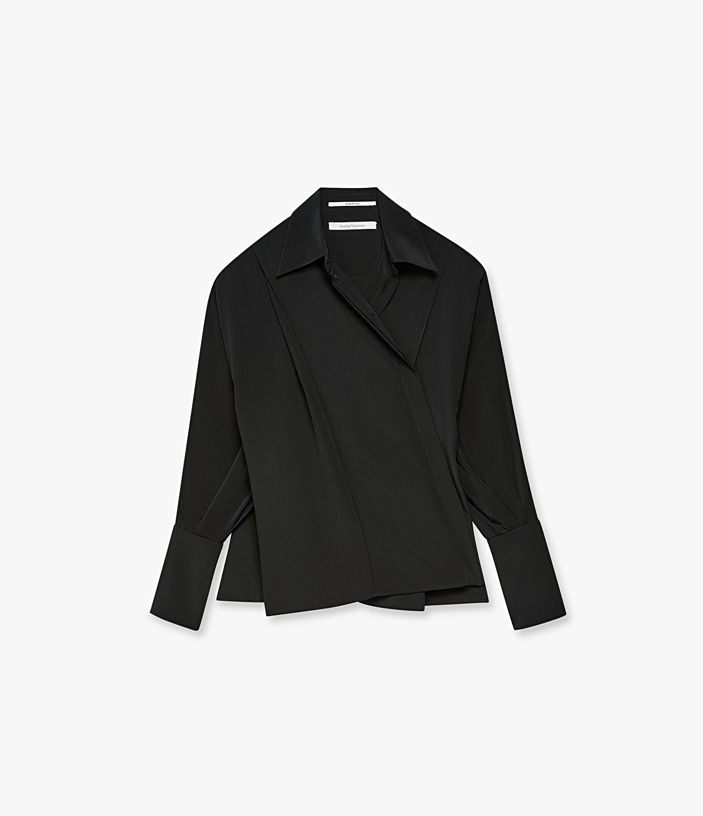 Another Tomorrow Silk Pleated Wrap Shirt in Black – Silk Women's Top