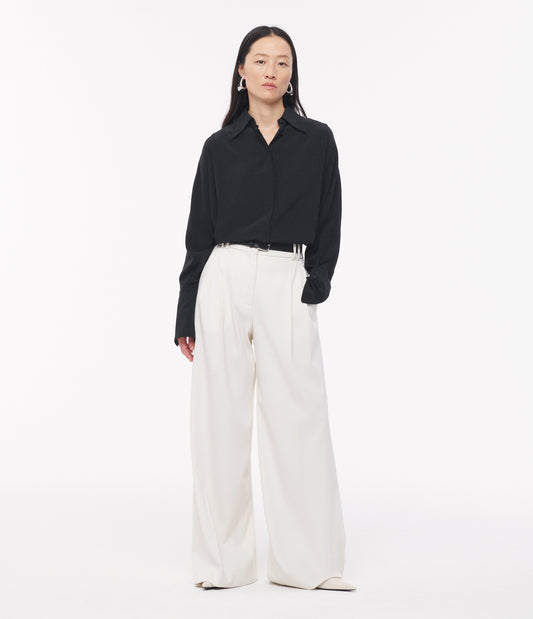 Another Tomorrow Silk Pleated Wrap Shirt in Black – Silk Women's Top
