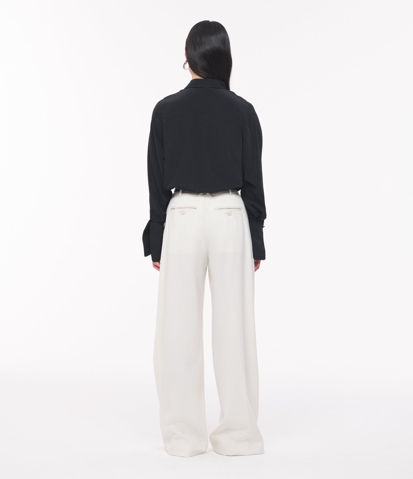 Another Tomorrow Silk Pleated Wrap Shirt in Black – Silk Women's Top