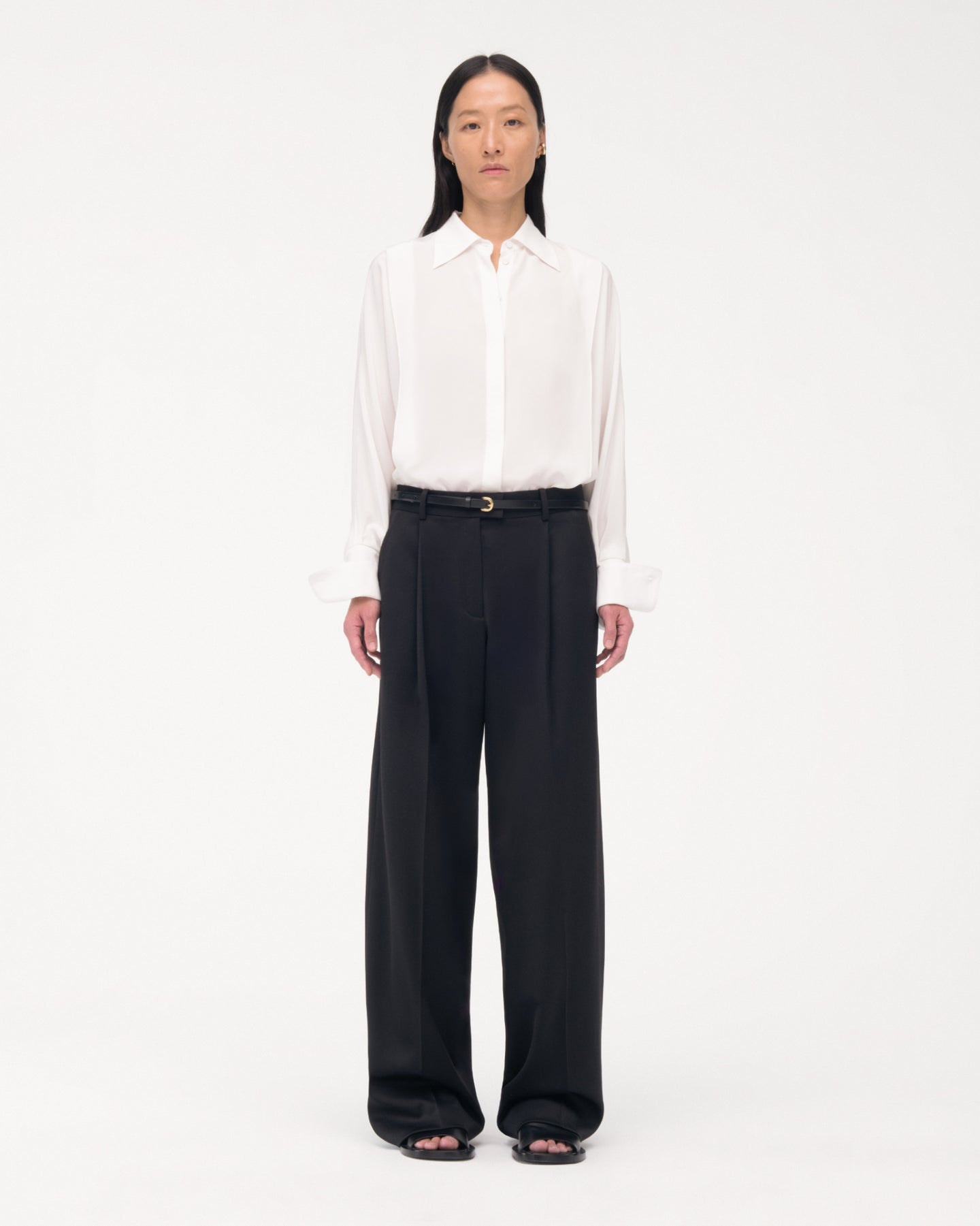 Another Tomorrow Silk Pleated Wrap Shirt in Off White – Silk Women's Top