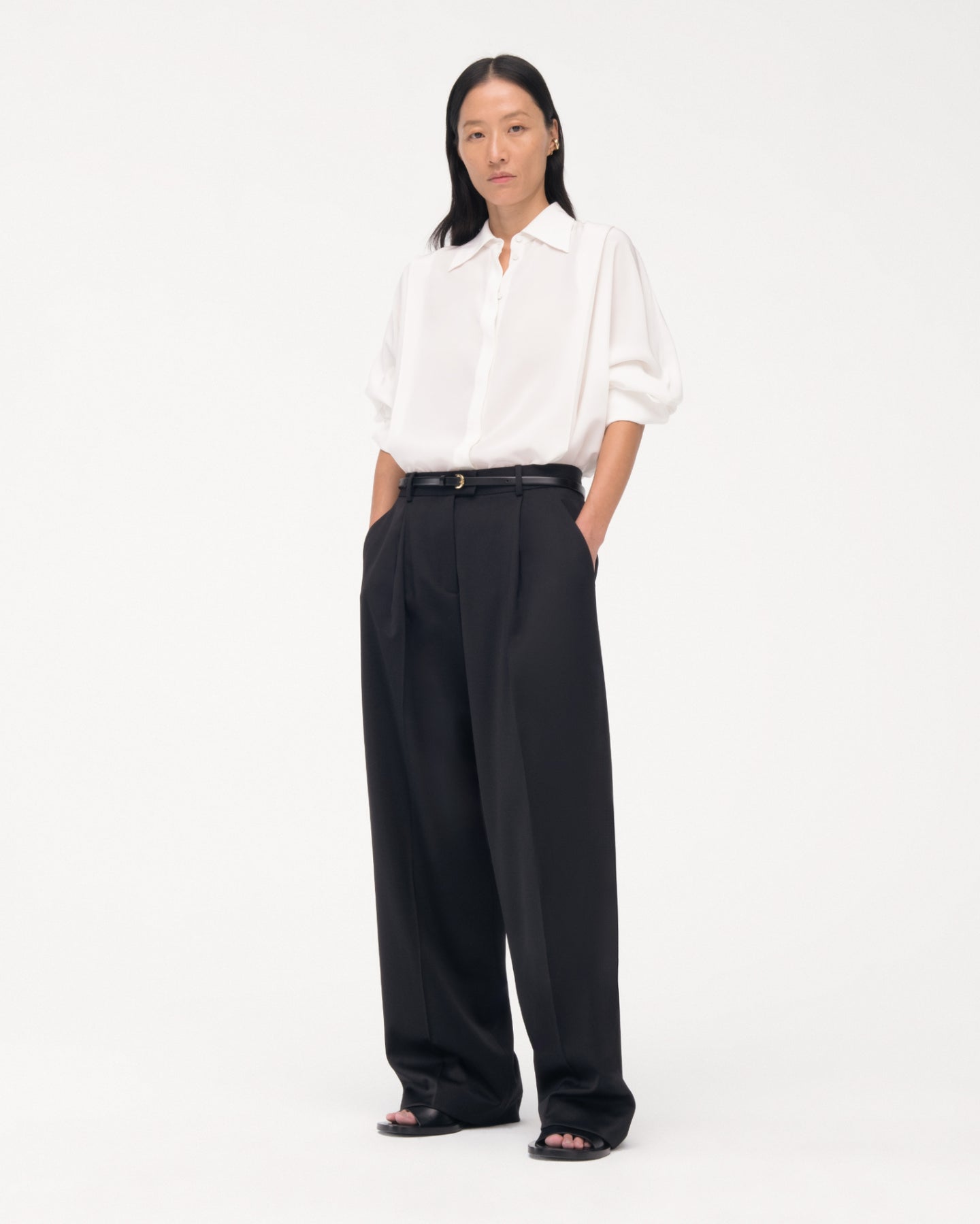 Another Tomorrow Silk Pleated Wrap Shirt in Off White – Silk Women's Top