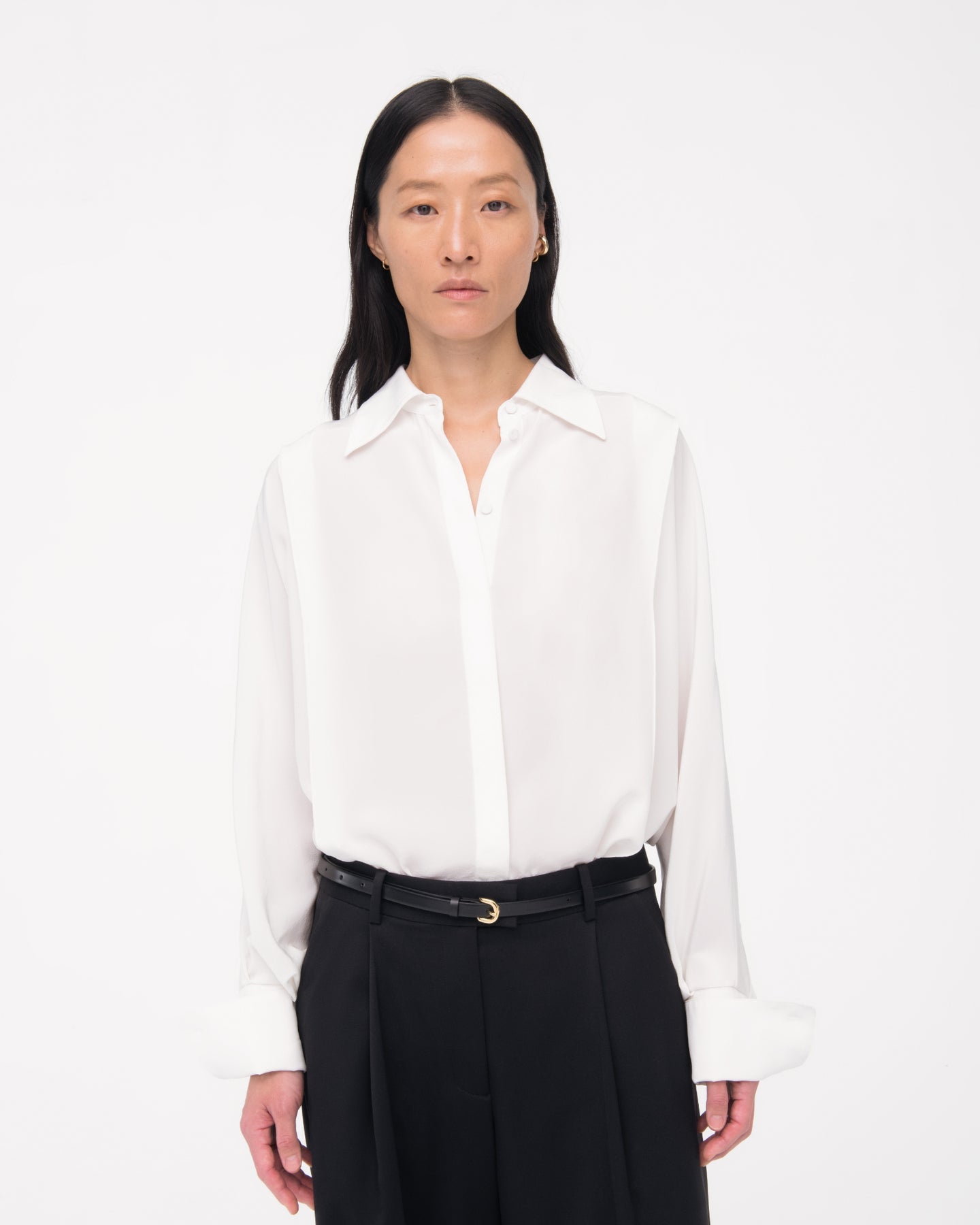 Another Tomorrow Silk Pleated Wrap Shirt in Off White – Silk Women's Top