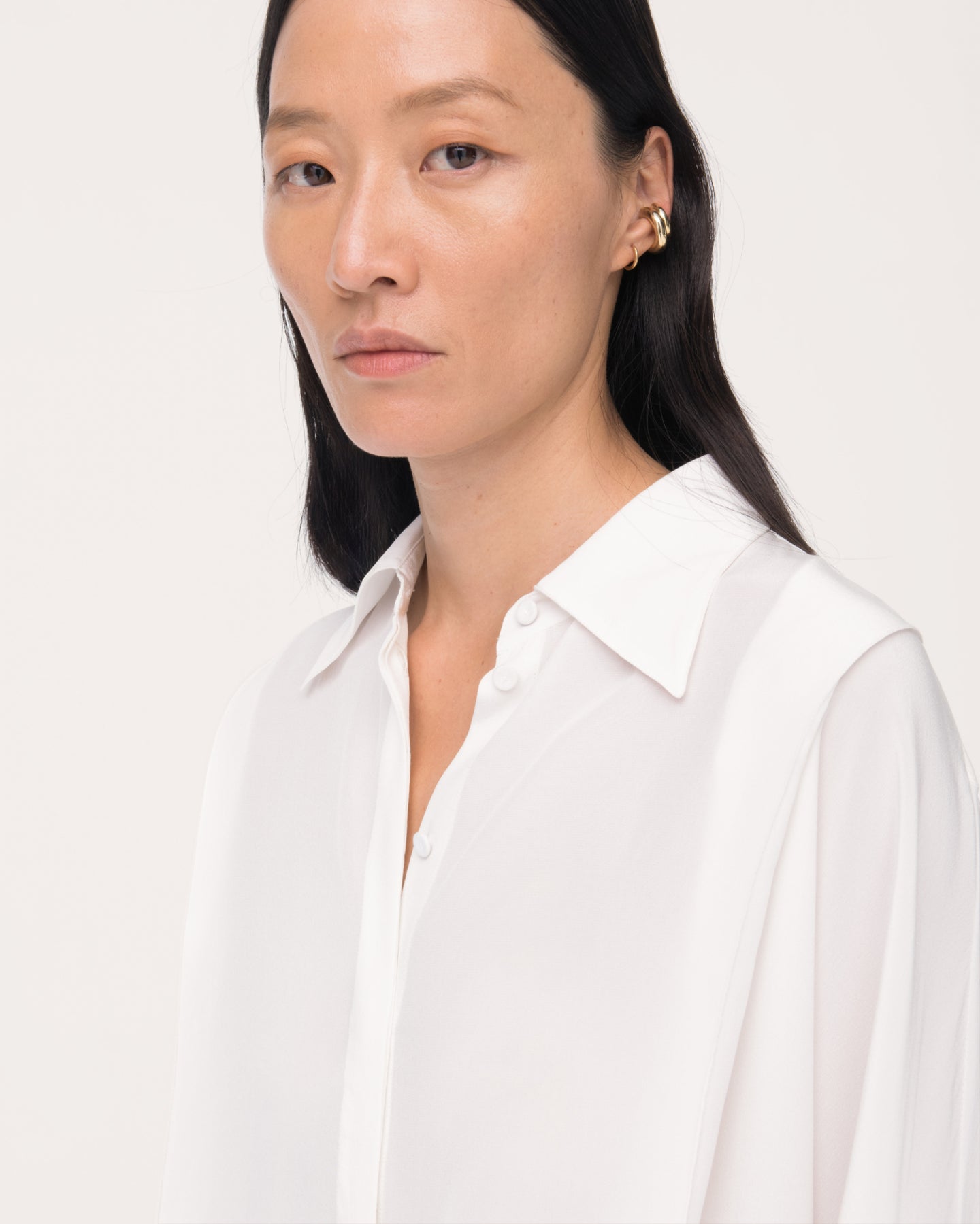 Another Tomorrow Silk Pleated Wrap Shirt in Off White – Silk Women's Top