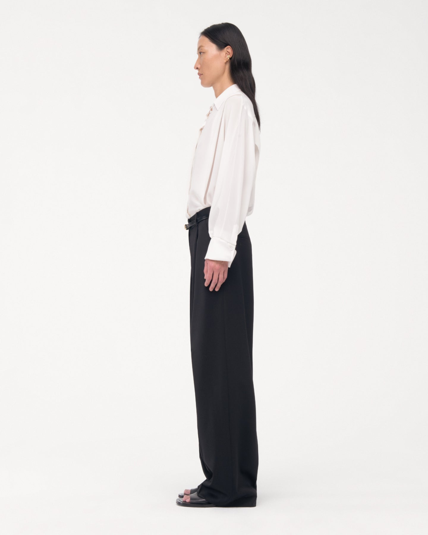 Another Tomorrow Silk Pleated Wrap Shirt in Off White – Silk Women's Top