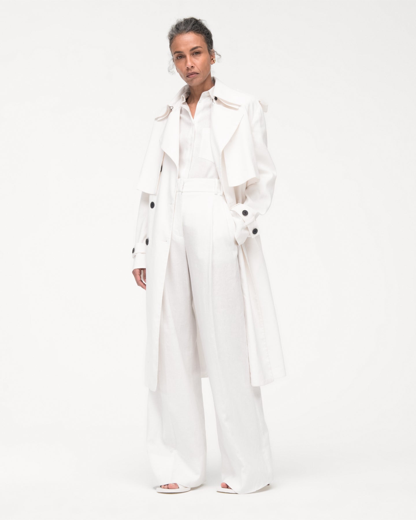 Another Tomorrow Convertible Trench in Off White – Viscose Women's Outerwear