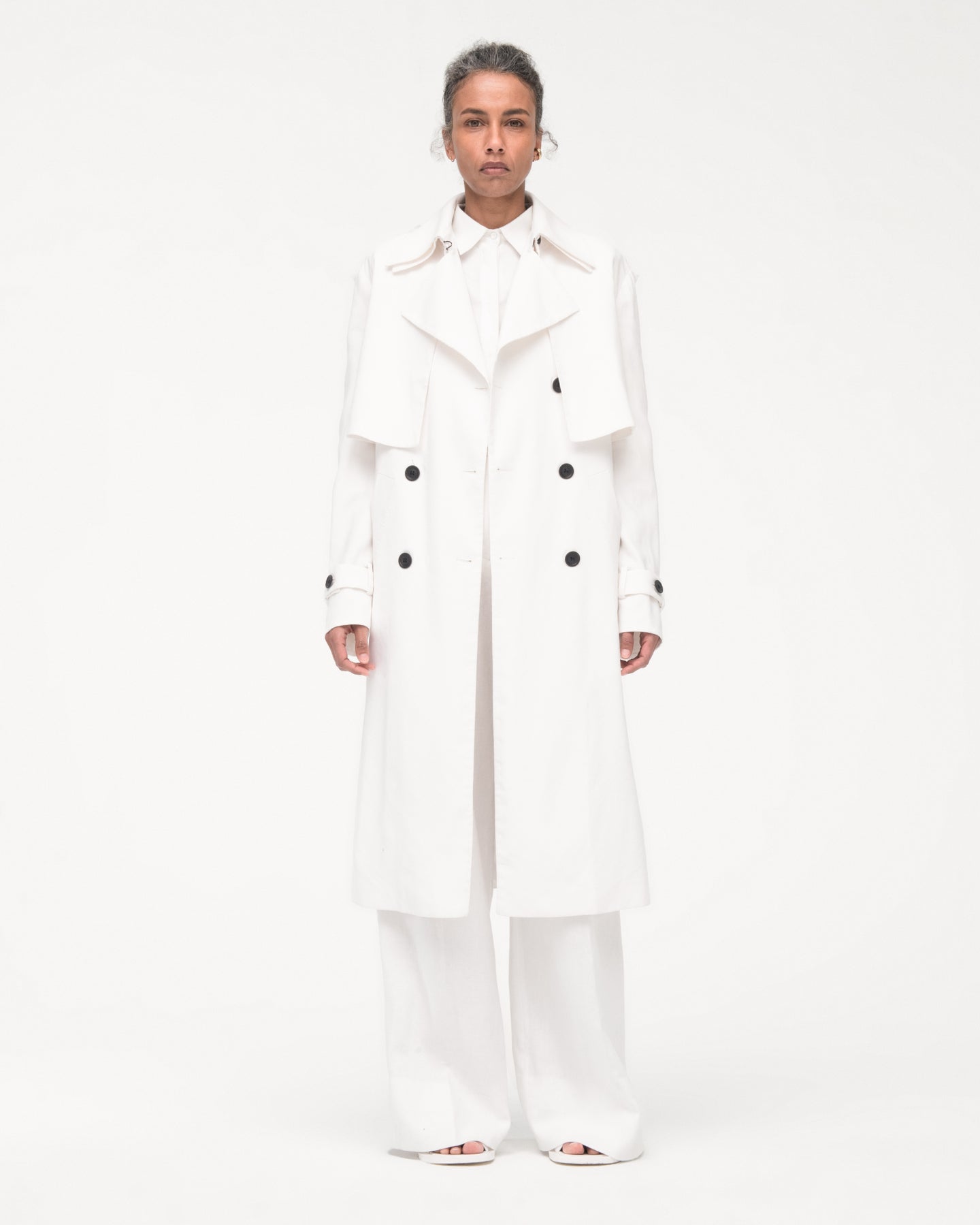 Another Tomorrow Convertible Trench in Off White – Viscose Women's Outerwear