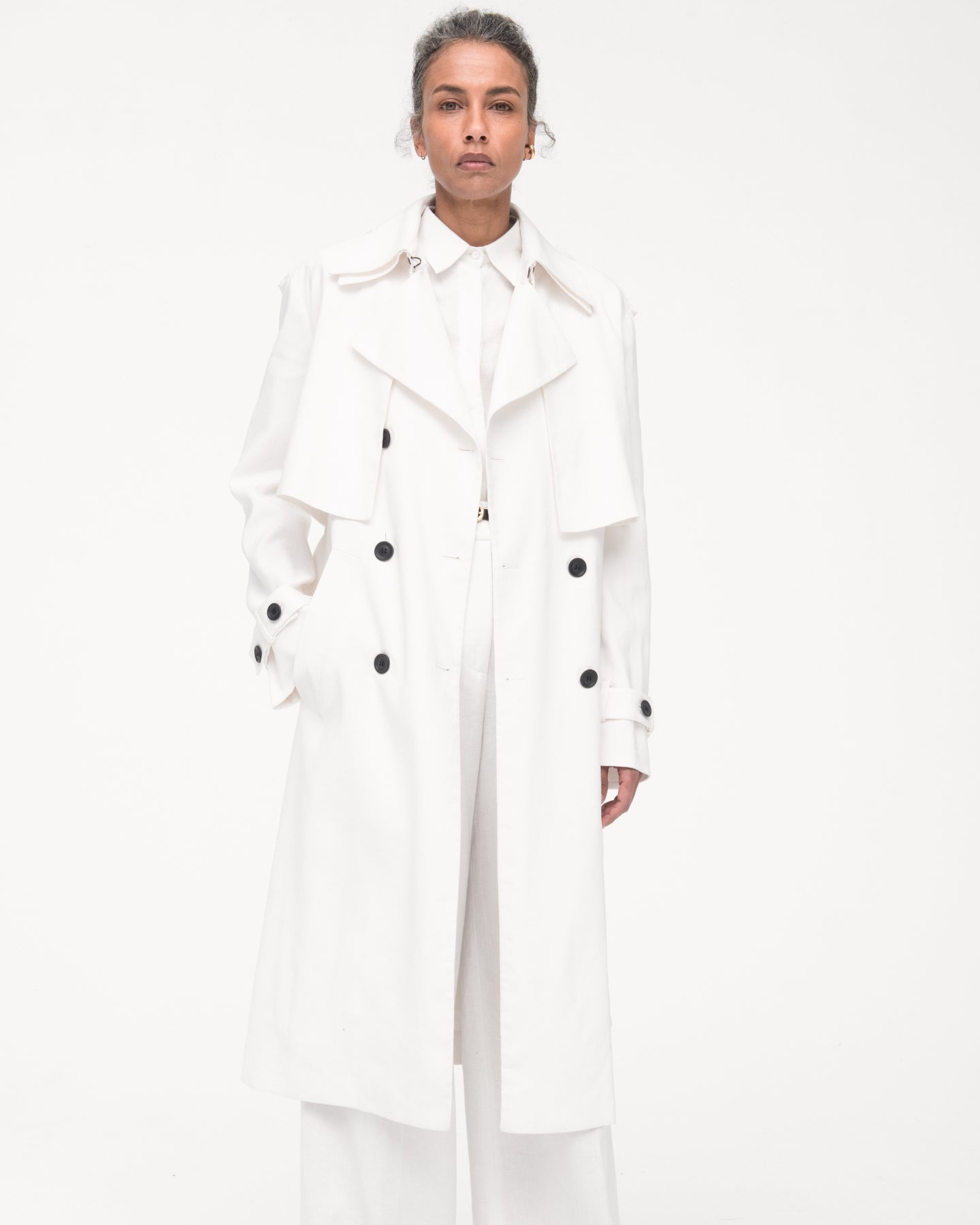 Another Tomorrow Convertible Trench in Off White – Viscose Women's Outerwear