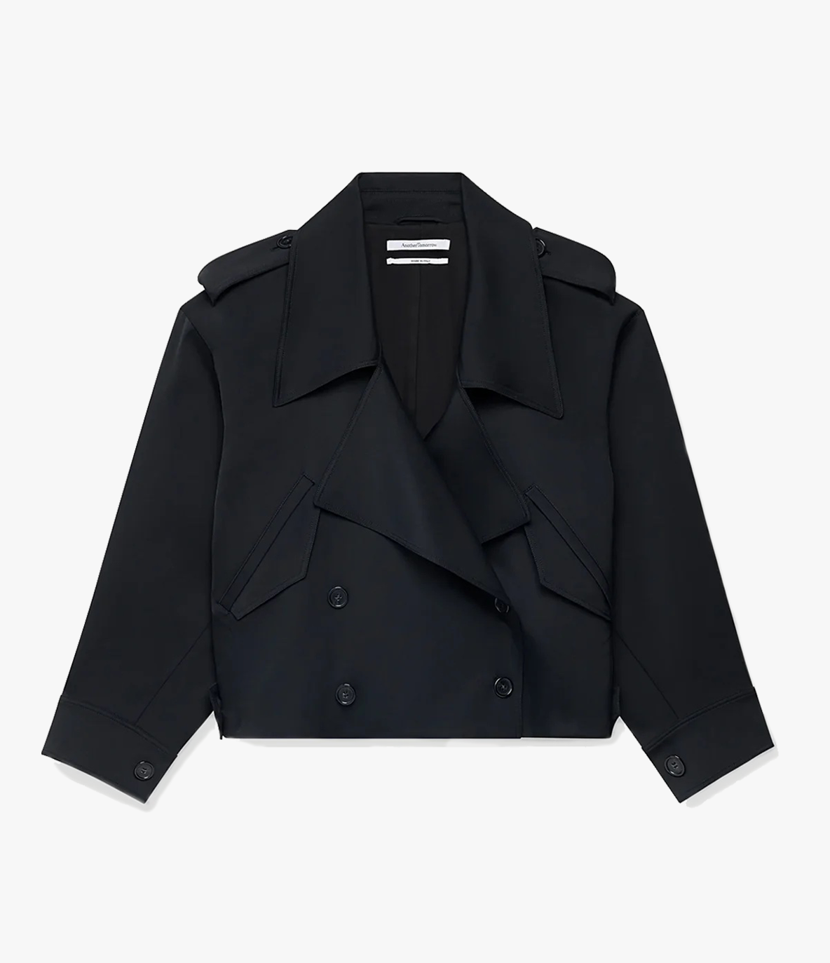 Another Tomorrow Fluid Cropped Trench in Black – Viscose Women's Outerwear