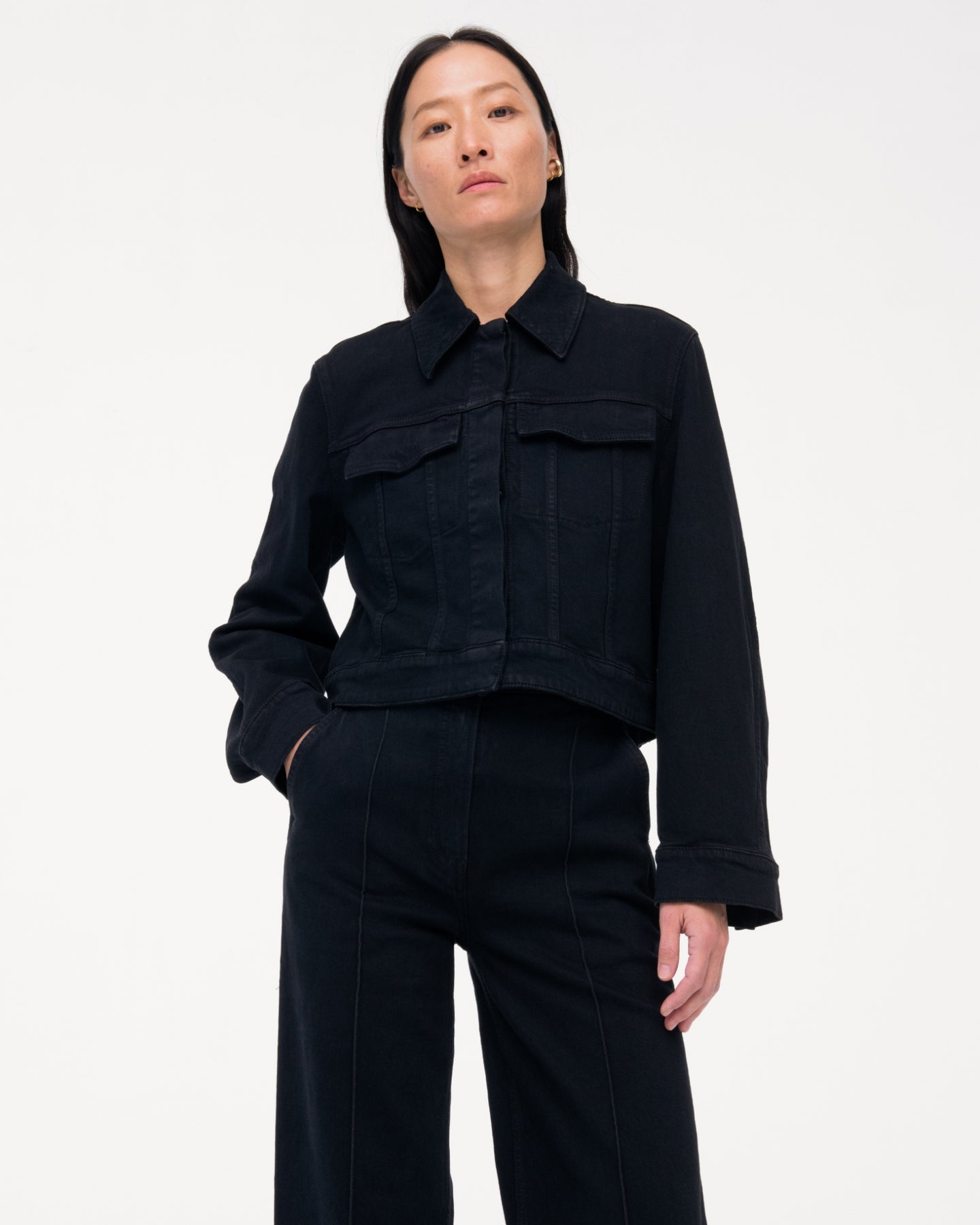 Another Tomorrow Cropped Denim Jacket in Overdye Black – Denim Women's Jacket