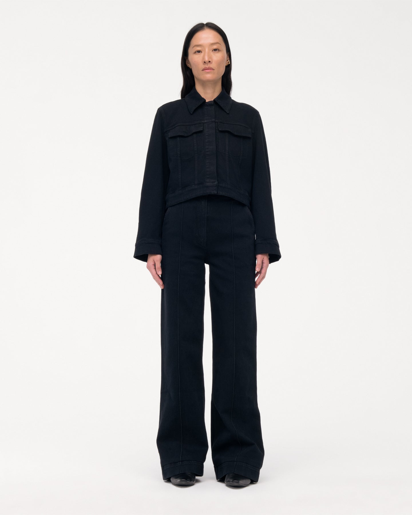 Another Tomorrow Cropped Denim Jacket in Overdye Black – Denim Women's Jacket