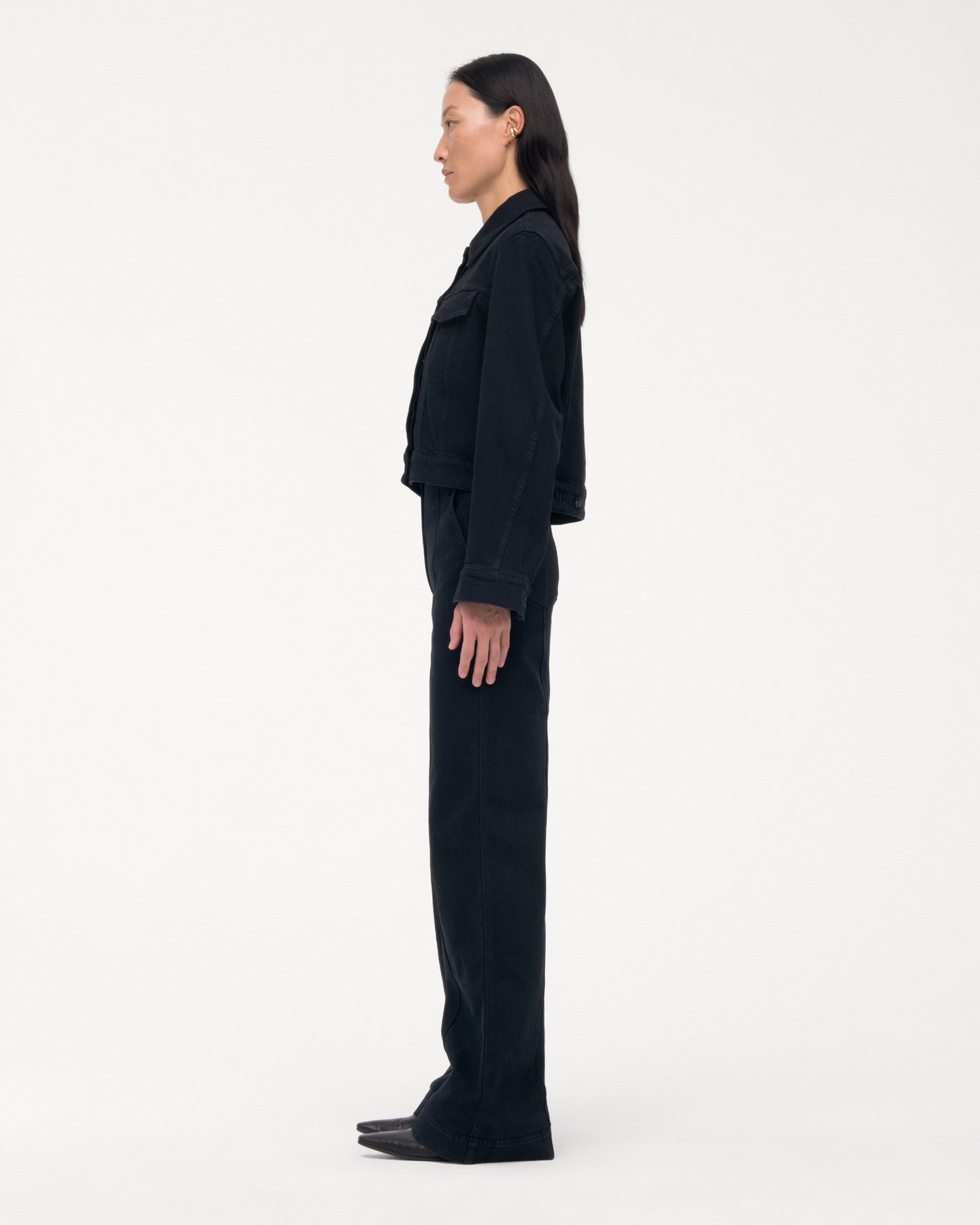 Another Tomorrow Cropped Denim Jacket in Overdye Black – Denim Women's Jacket