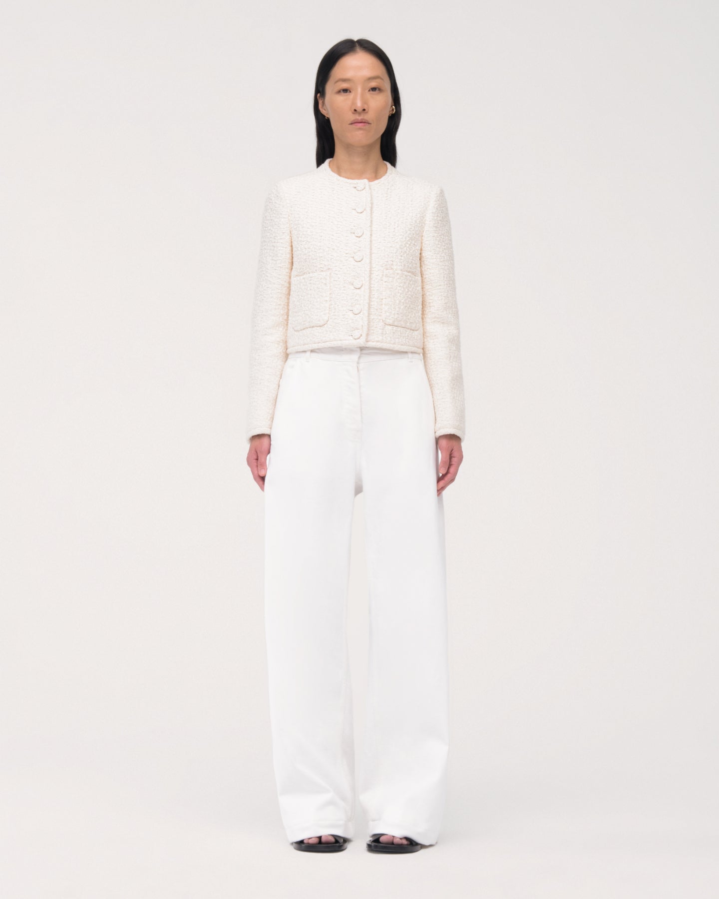 Another Tomorrow Cropped Tweed Jacket in Cream – Cotton Women's Jacket