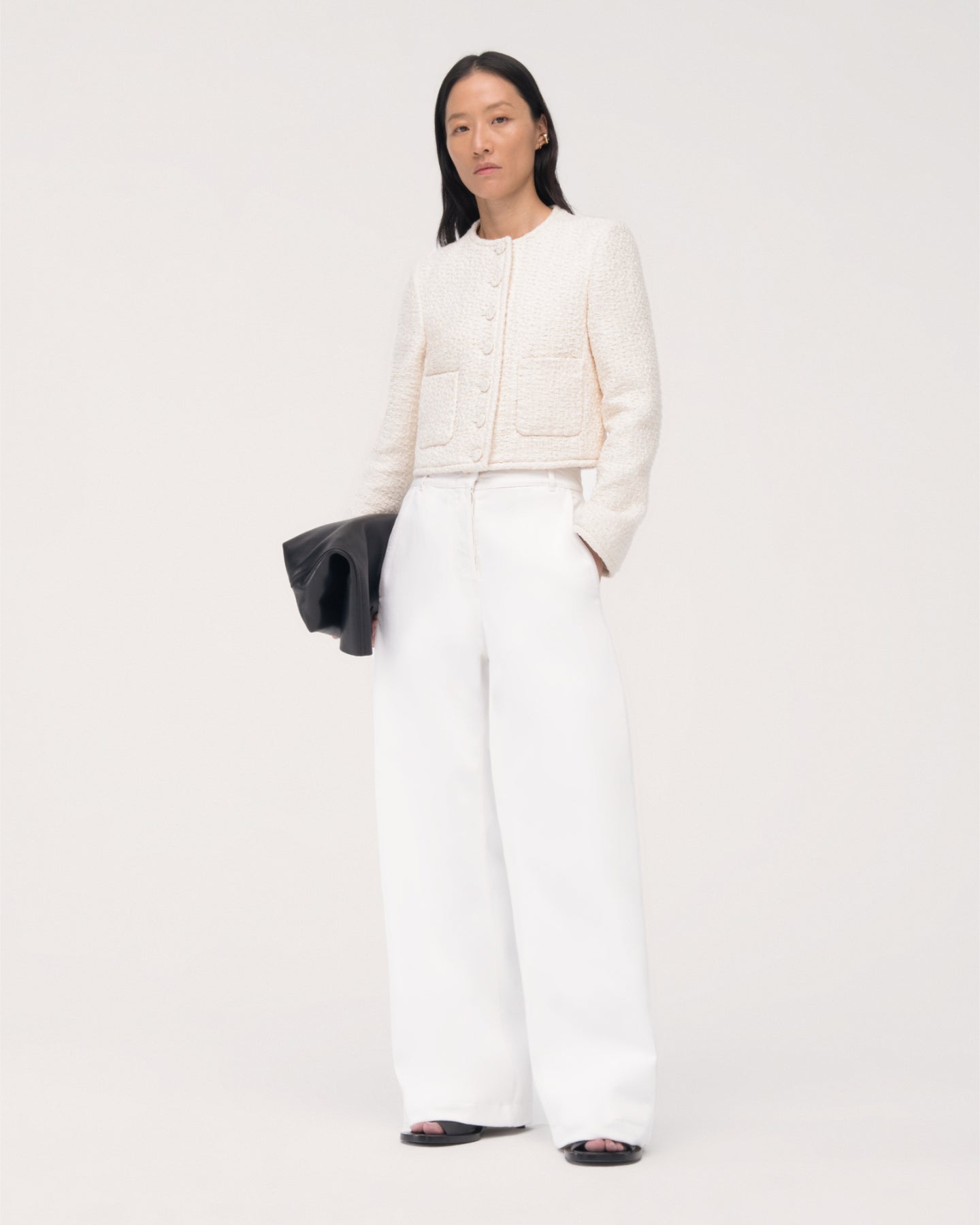 Another Tomorrow Cropped Tweed Jacket in Cream – Cotton Women's Jacket
