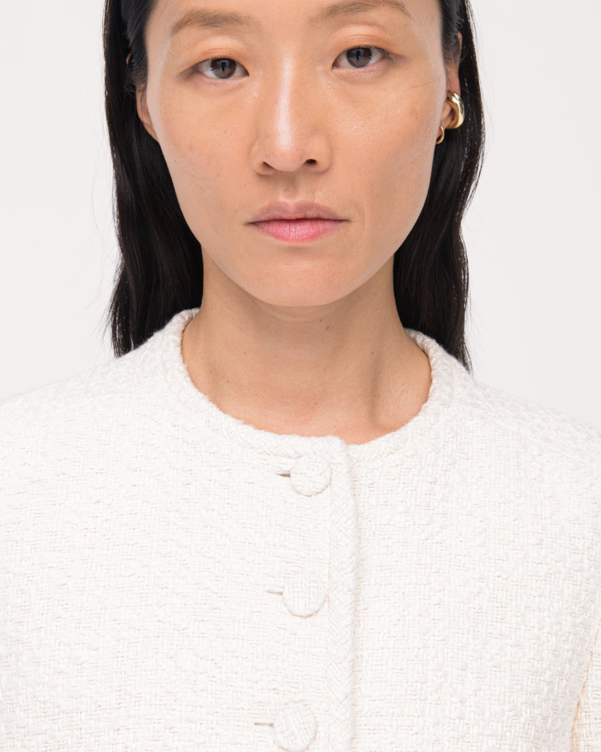 Another Tomorrow Cropped Tweed Jacket in Cream – Cotton Women's Jacket