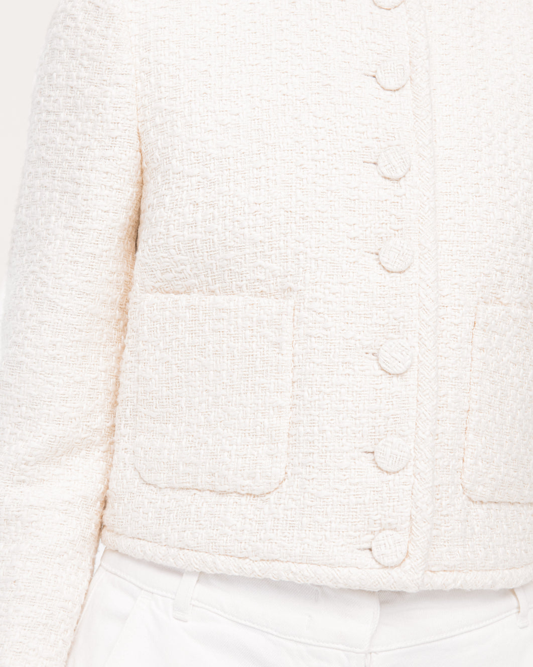 Another Tomorrow Cropped Tweed Jacket in Cream – Cotton Women's Jacket