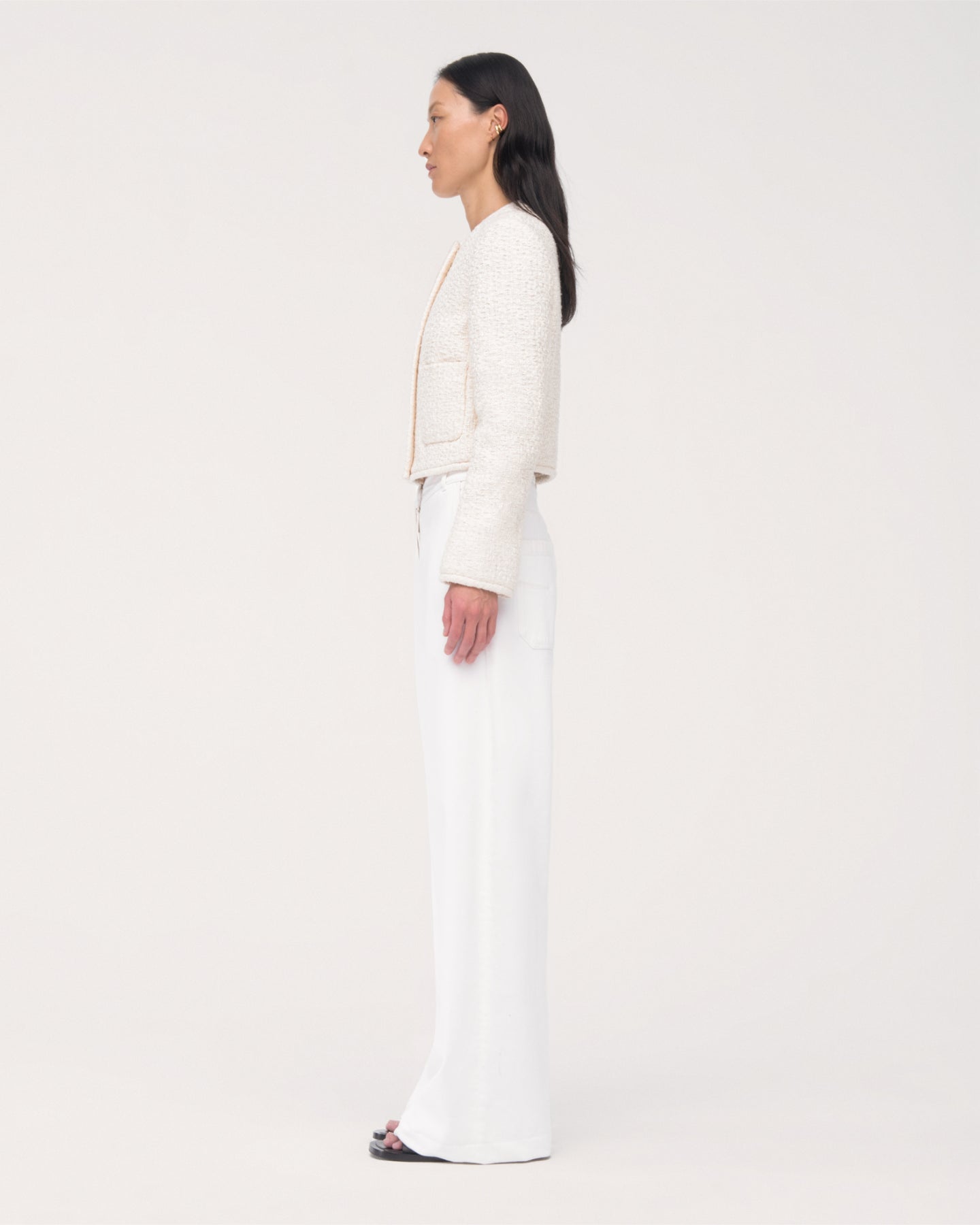 Another Tomorrow Cropped Tweed Jacket in Cream – Cotton Women's Jacket