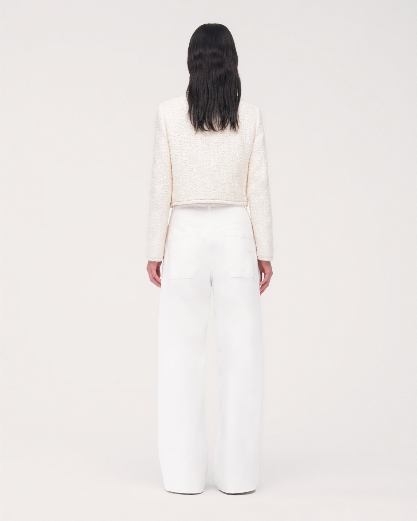 Another Tomorrow Cropped Tweed Jacket in Cream – Cotton Women's Jacket