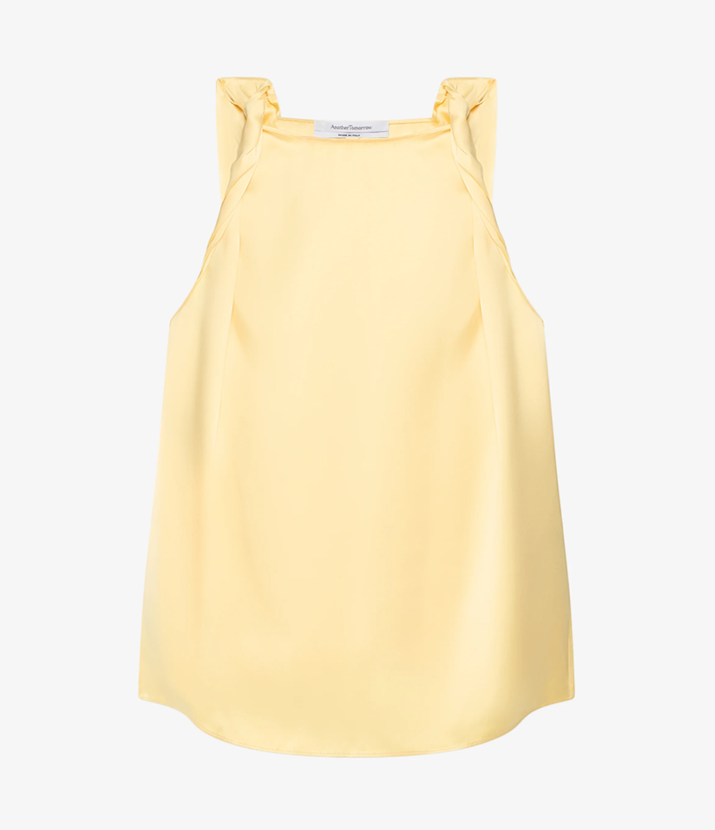 Another Tomorrow Twist Shoulder Top in Daffodil – Satin Women's Top