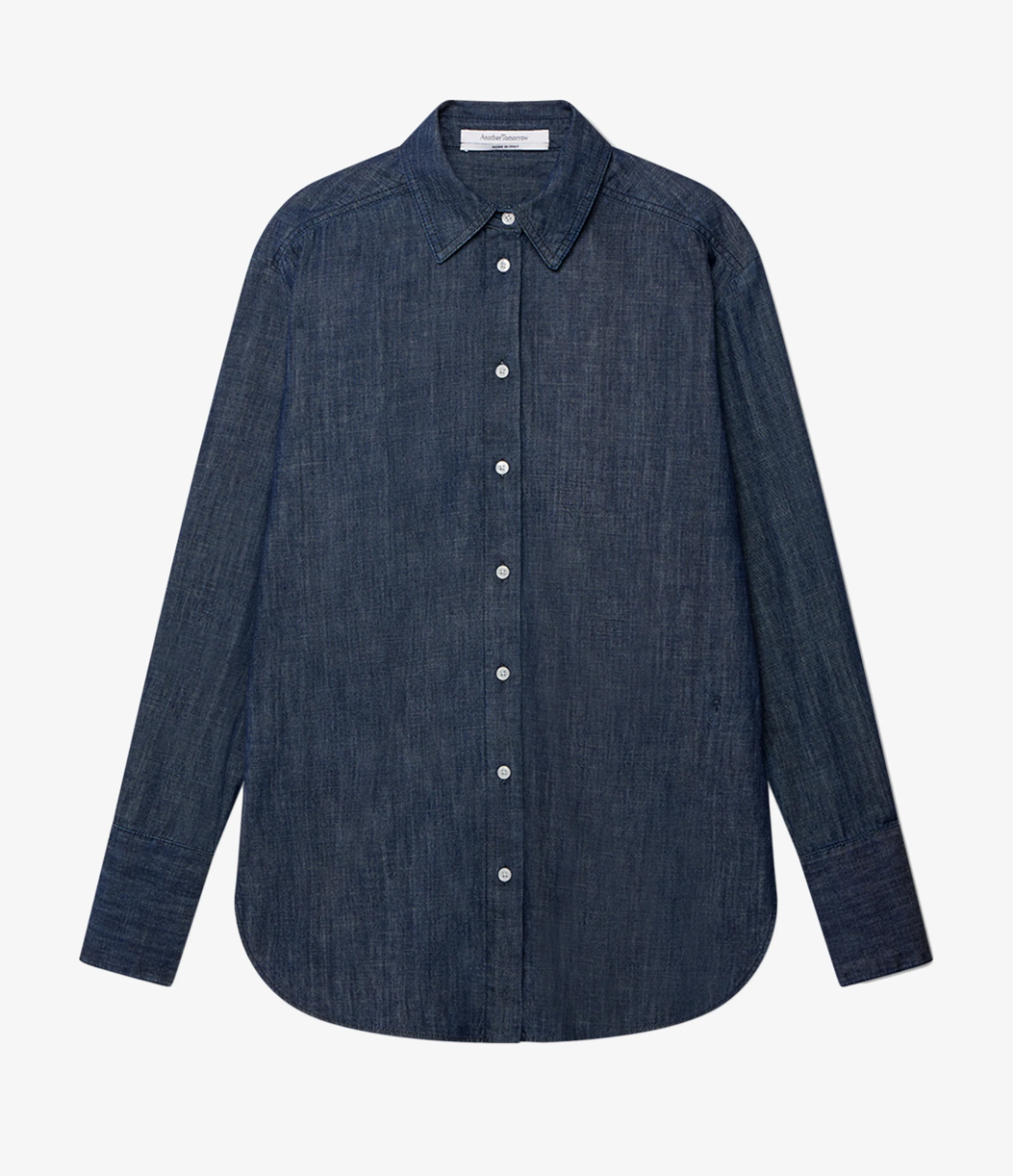 Another Tomorrow Chambray Shirt in Dark Blue – Denim Women's Top