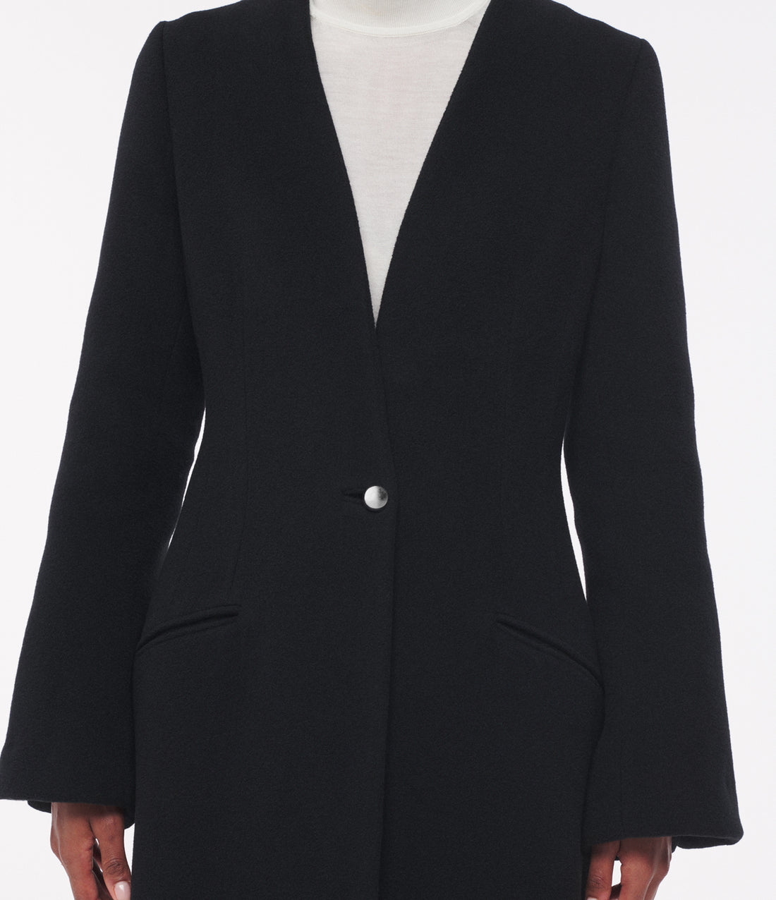 Cashmere Deep V Scarf Coat | Black image 7