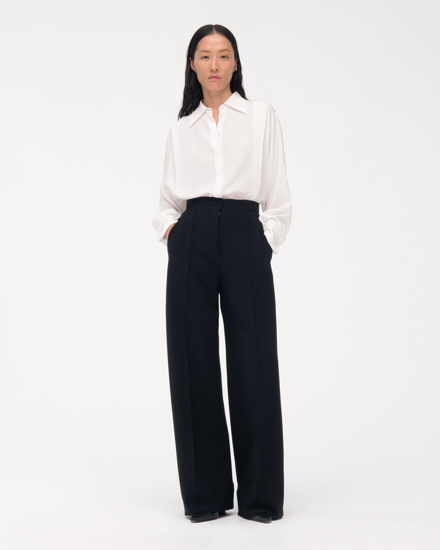 Another Tomorrow Doppio Wide Leg Pant in Black – Wool Women's Trousers