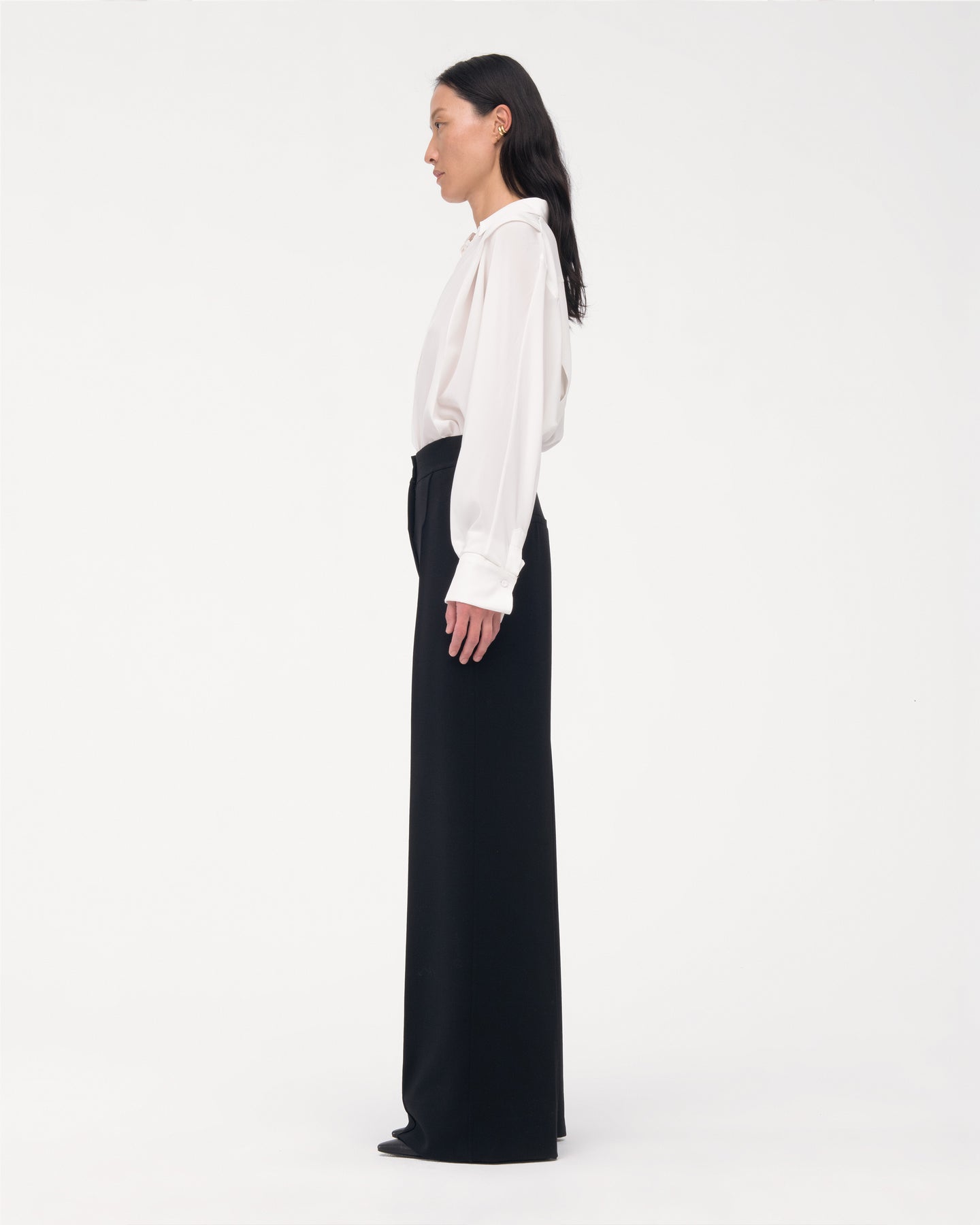 Another Tomorrow Doppio Wide Leg Pant in Black – Wool Women's Trousers