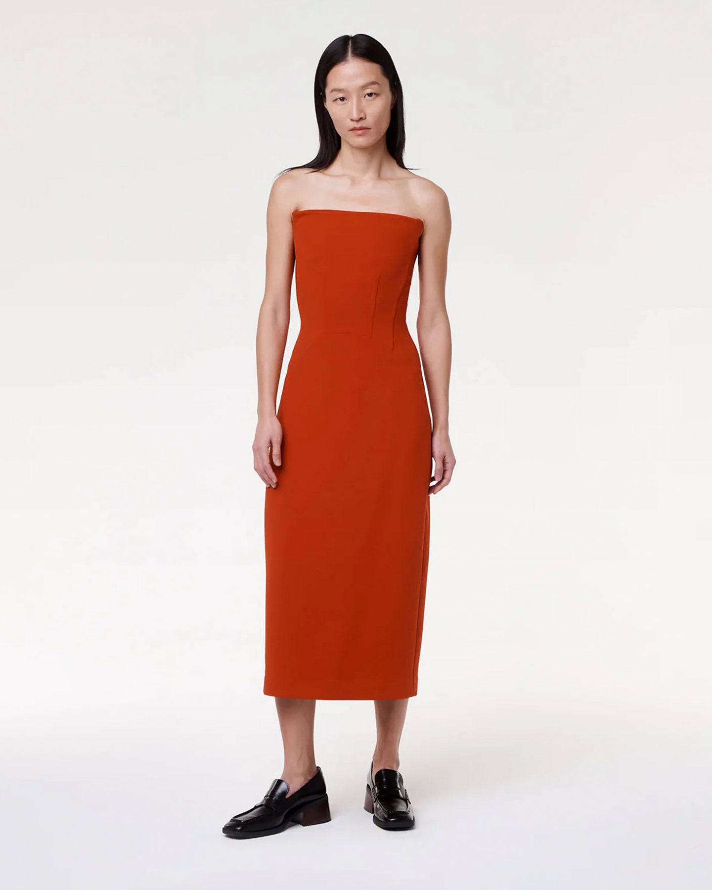 Another Tomorrow Doppio Structured Dress in Sedona Red – Wool Women's Dress