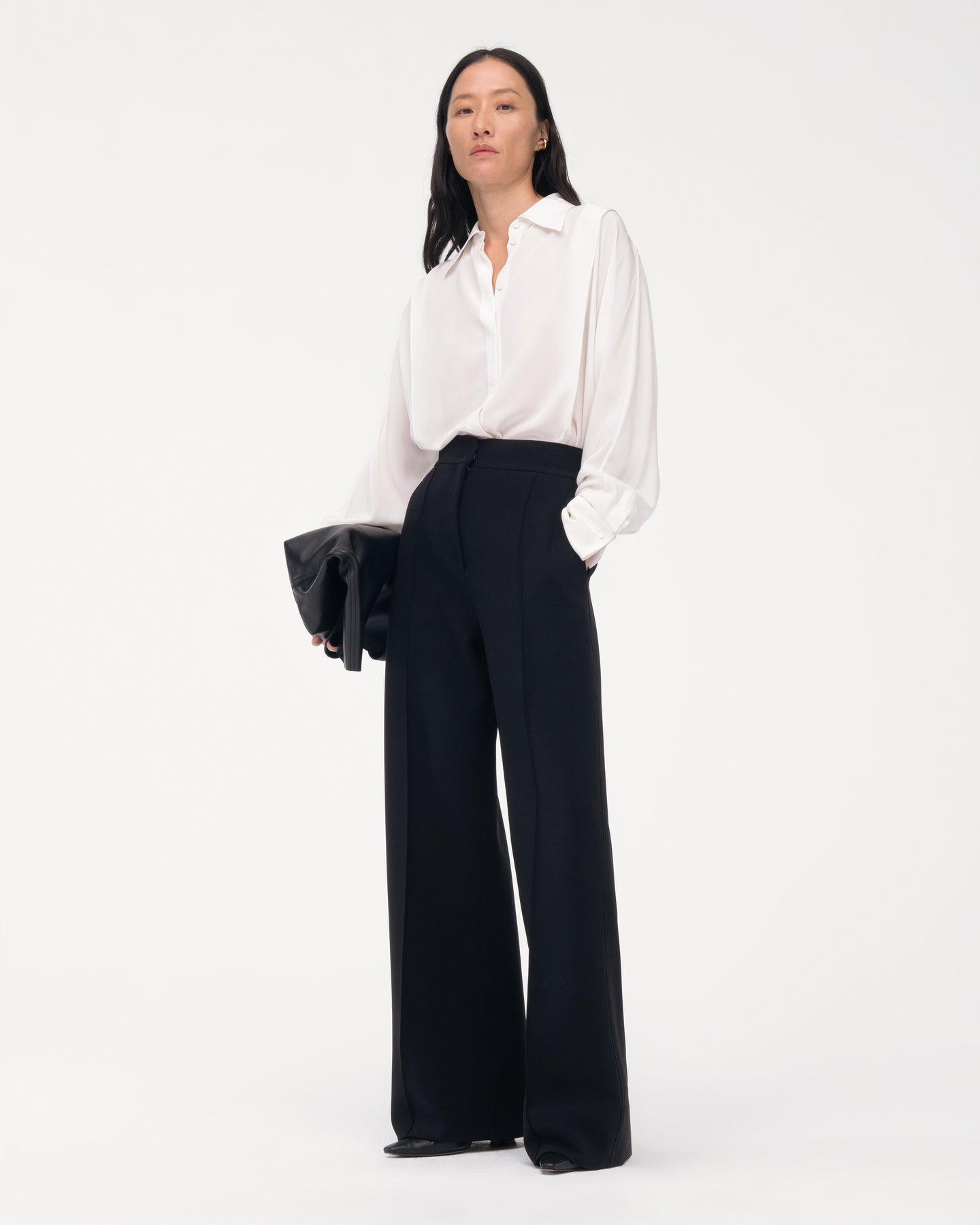 Another Tomorrow Doppio Wide Leg Pant in Black – Wool Women's Trousers