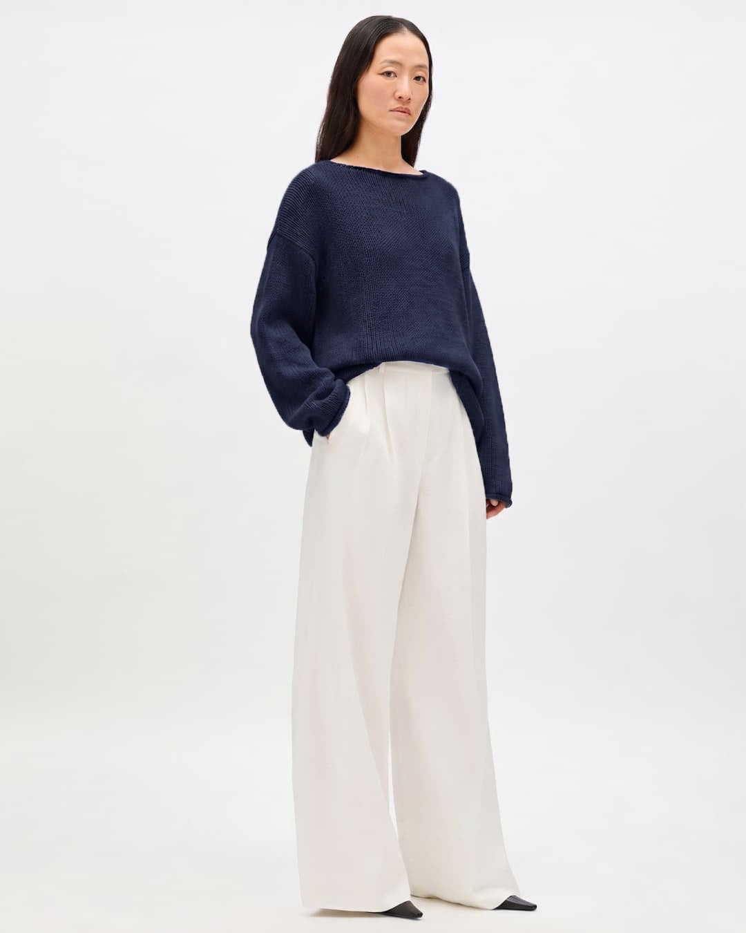 Draped Knit Sweater | Navy – Another Tomorrow