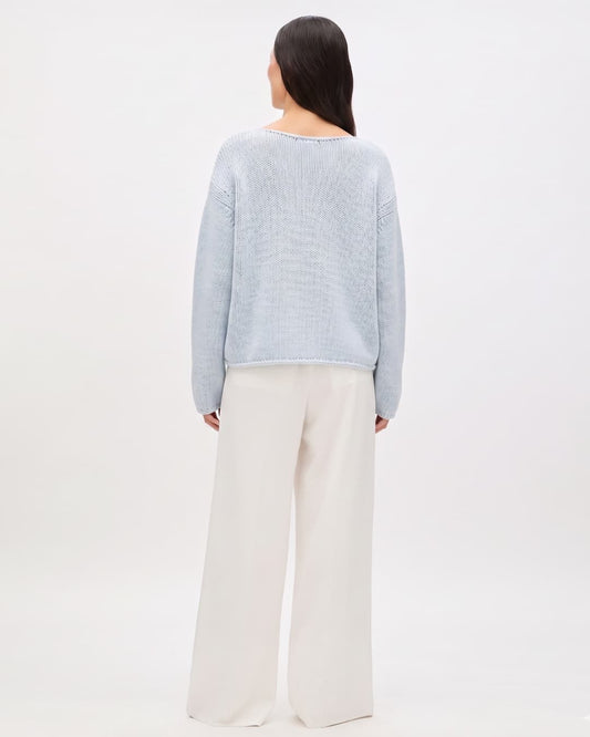 Another Tomorrow Draped Knit Sweater in Sky – Cotton Women's Knitwear