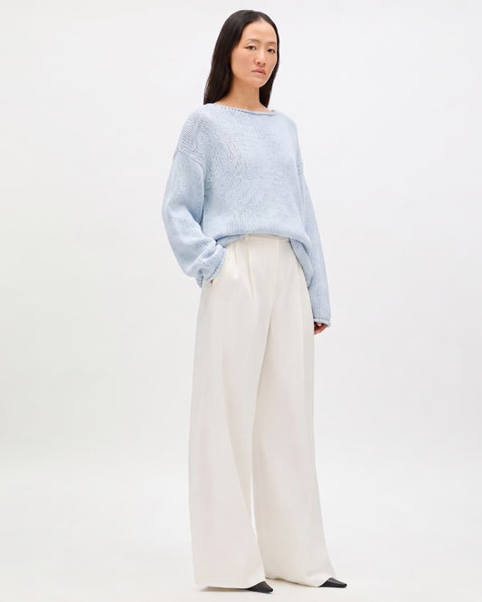 Another Tomorrow Draped Knit Sweater in Sky – Cotton Women's Knitwear
