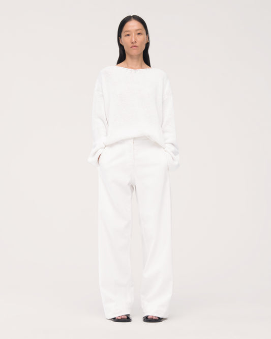Another Tomorrow Draped Knit Sweater in White – Cotton Women's Knitwear