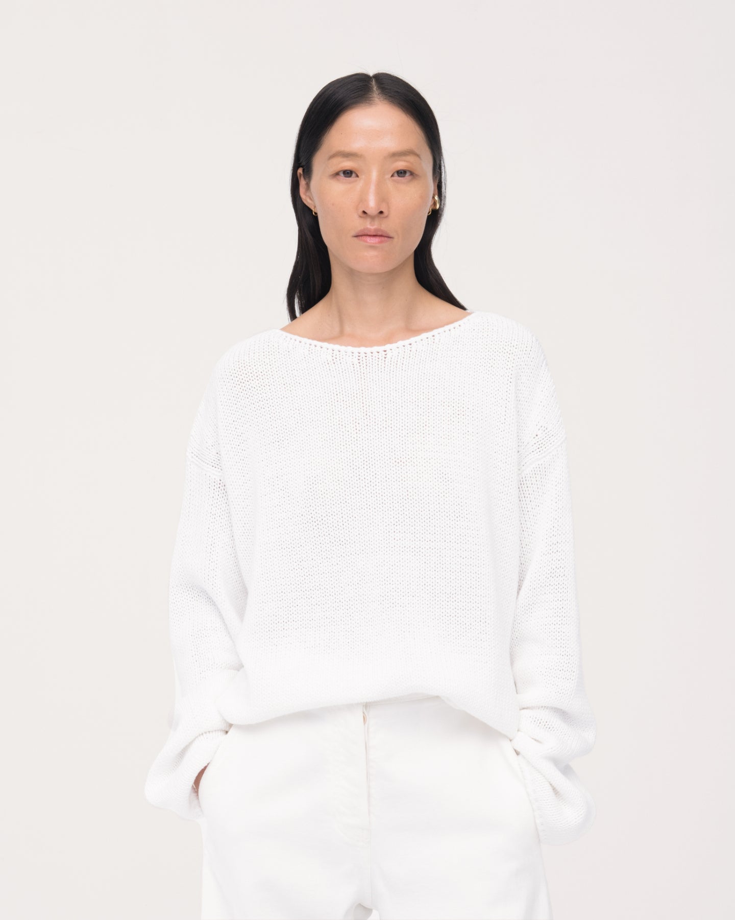 Draped Knit Sweater | White in white