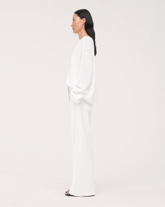 Another Tomorrow Draped Knit Sweater in White – Cotton Women's Knitwear