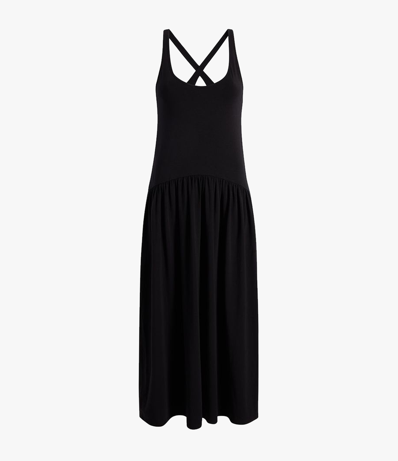 Another Tomorrow Dropwaist Gathered Tank Dress in Black – Cotton Women's Dress