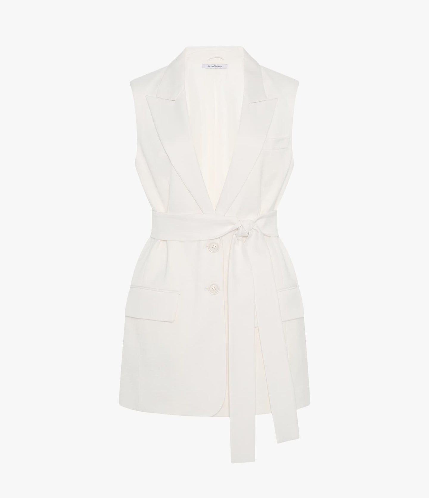 Another Tomorrow Easy Tie Vest in Off White – Cotton Women's Jacket