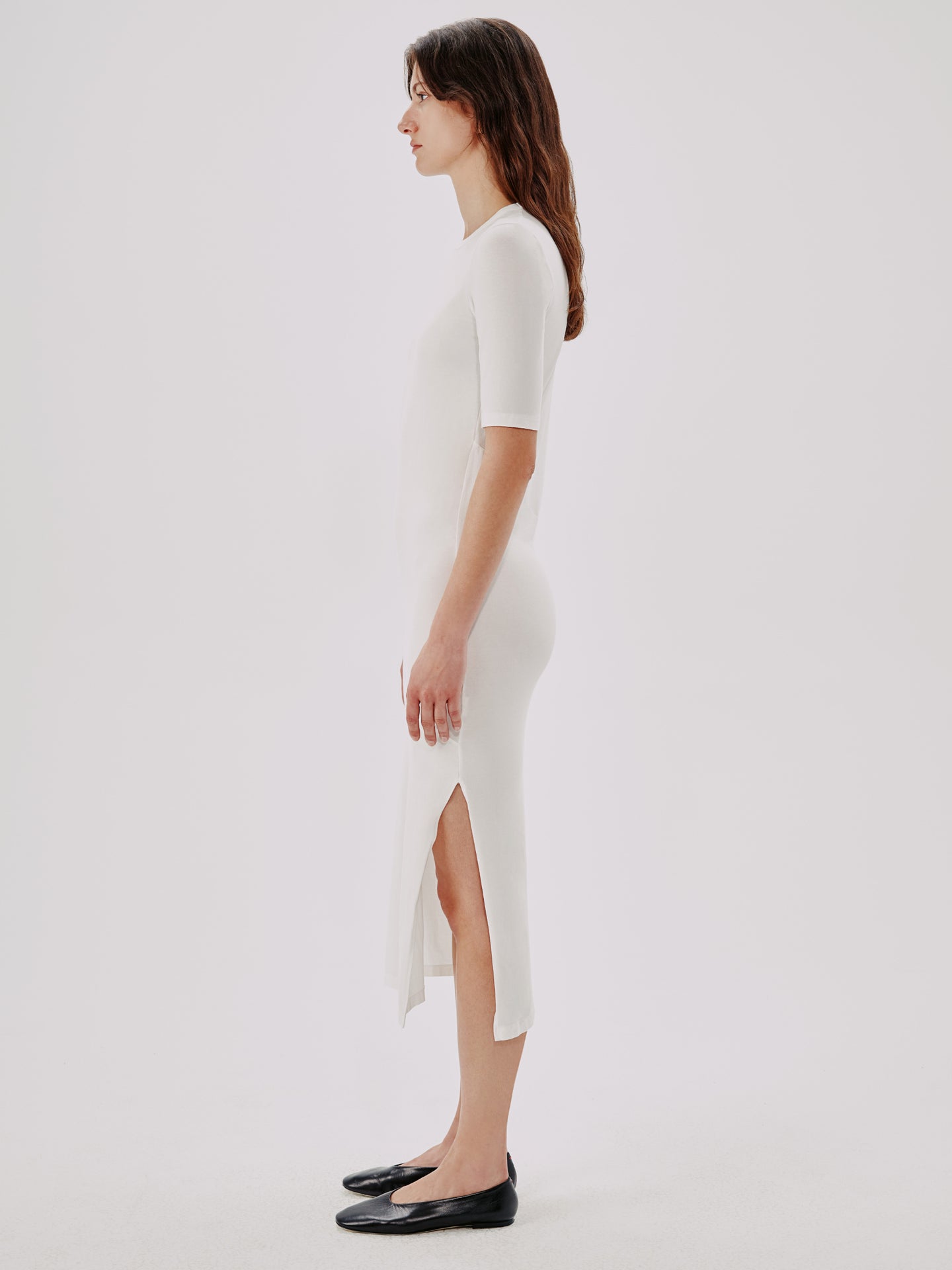 Another Tomorrow Elbow Sleeve Dress in White – Cotton Women's Dress