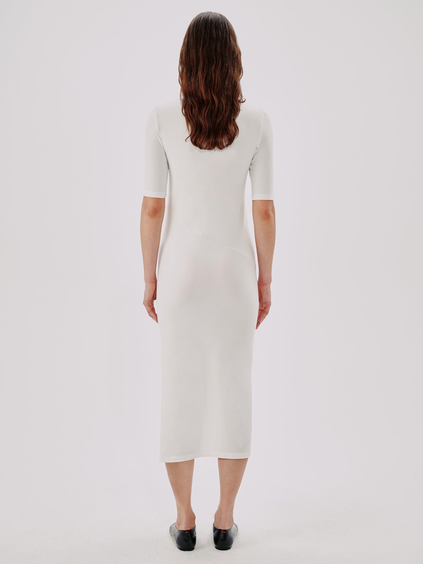 Another Tomorrow Elbow Sleeve Dress in White – Cotton Women's Dress